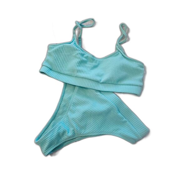 Sexy Ribbed Mint Green Bikini Set Sz L - Picture 2 of 5